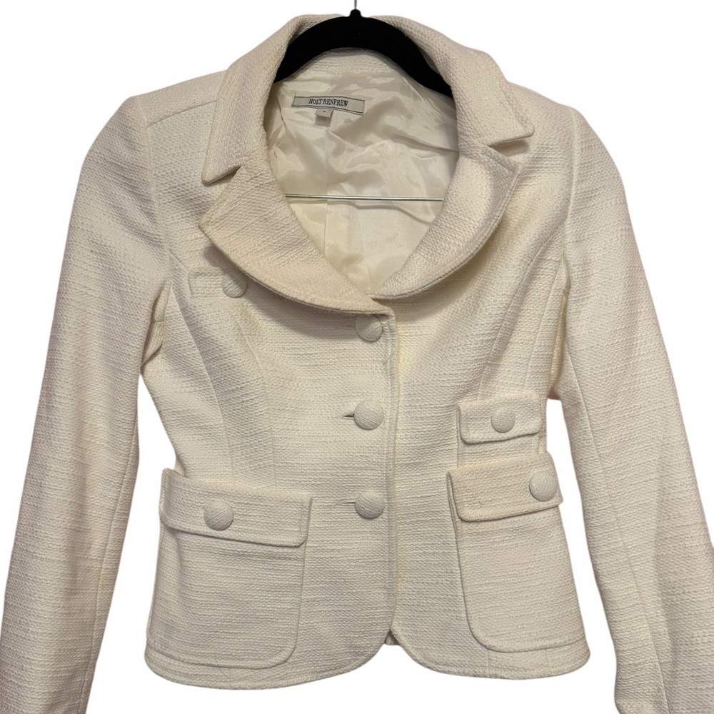 Holt Renfrew - Chic Cream Women's Blazer - Office Chic, Feminine - Size 0 - Picture 3 of 6